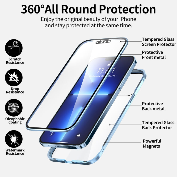 For iPhone 13 Pro HD Magnetic Metal Frame Double-sided Tempered Glass Phone Case (Silver) - iPhone 13 Pro Cases by buy2fix | Online Shopping UK | buy2fix