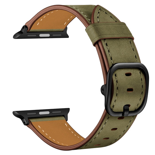 Leather Watch Band For Apple Watch Series 9&8&7 41mm / SE 3&SE 2&6&SE&5&4 40mm / 3&2&1 38mm(Army Green Frosted)