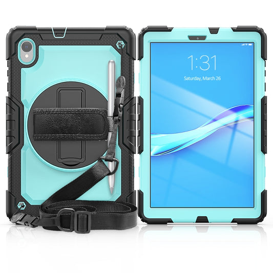 For Lenovo Tab M10 HD TB-X306X Shockproof Colorful Silicone + PC Protective Tablet Case with Holder & Shoulder Strap & Hand Strap(Black Light Blue) - Lenovo by buy2fix | Online Shopping UK | buy2fix