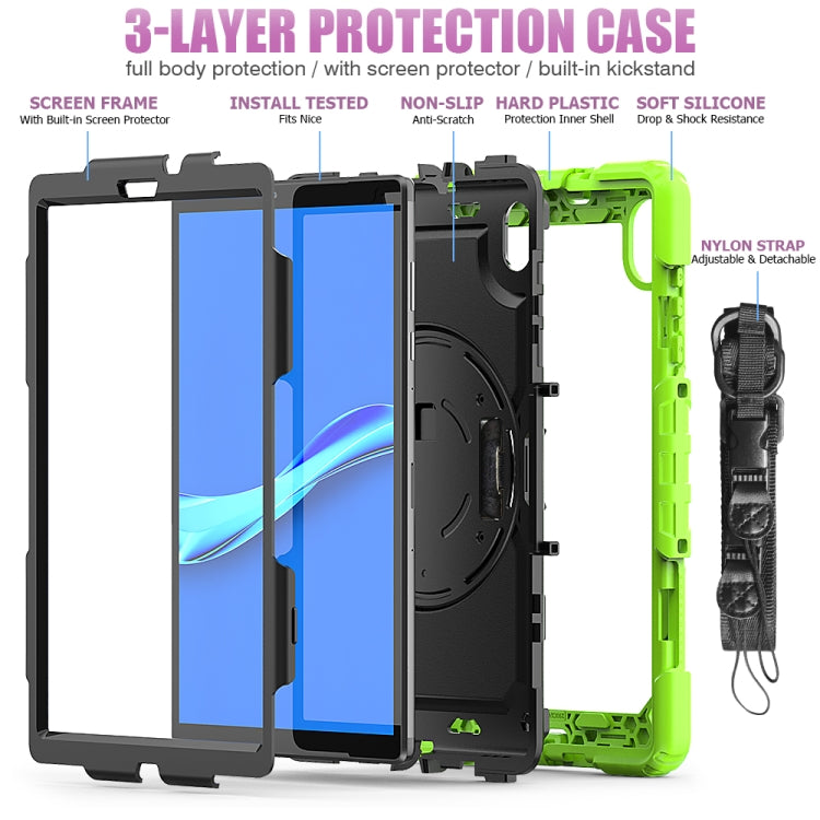 For Lenovo Tab M10 HD TB-X306X Shockproof Colorful Silicone + PC Protective Tablet Case with Holder & Shoulder Strap & Hand Strap(Yellow Green) - Lenovo by buy2fix | Online Shopping UK | buy2fix