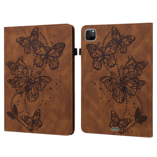 For iPad Pro 11 2022 / 2021 / Air 2020 10.9 Embossed Butterfly Leather Tablet Case(Brown) - iPad Pro 11 (2022/2021) Cases by buy2fix | Online Shopping UK | buy2fix