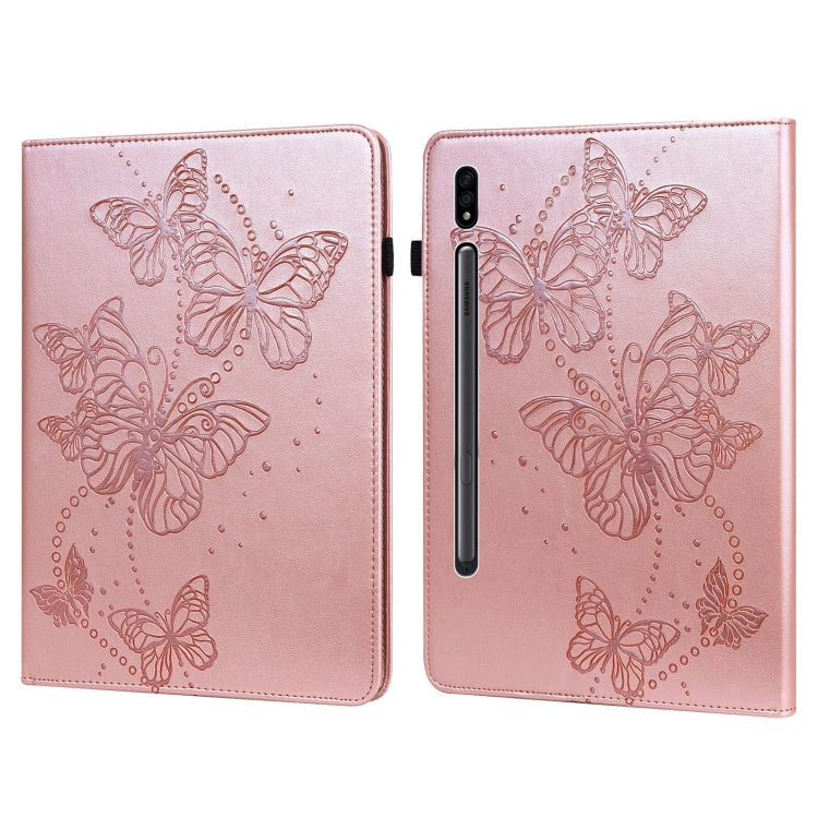 For Samsung Galaxy Tab S8 / Galaxy Tab S7 T870/T875/T876B Embossed Butterfly Pattern Horizontal Flip Leather Tablet Case(Pink) by buy2fix