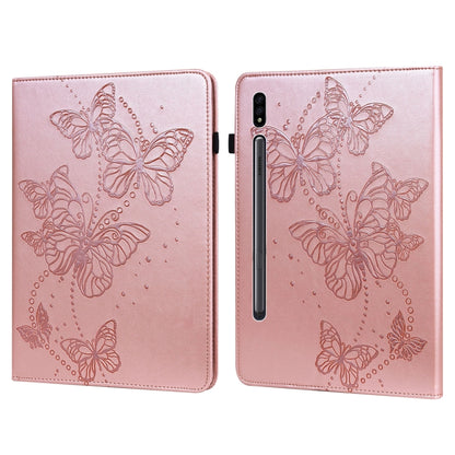 For Samsung Galaxy Tab S8 / Galaxy Tab S7 T870/T875/T876B Embossed Butterfly Pattern Horizontal Flip Leather Tablet Case(Pink) by buy2fix