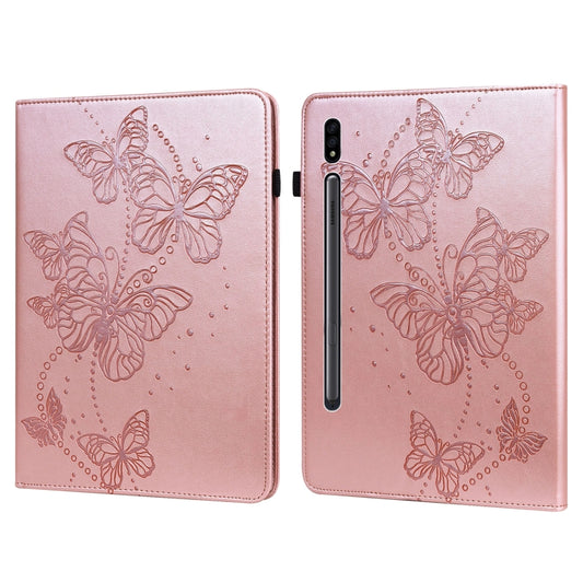 For Samsung Galaxy Tab S8 / Galaxy Tab S7 T870/T875/T876B Embossed Butterfly Pattern Horizontal Flip Leather Tablet Case(Pink) by buy2fix