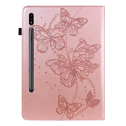 For Samsung Galaxy Tab S8 / Galaxy Tab S7 T870/T875/T876B Embossed Butterfly Pattern Horizontal Flip Leather Tablet Case(Pink) by buy2fix