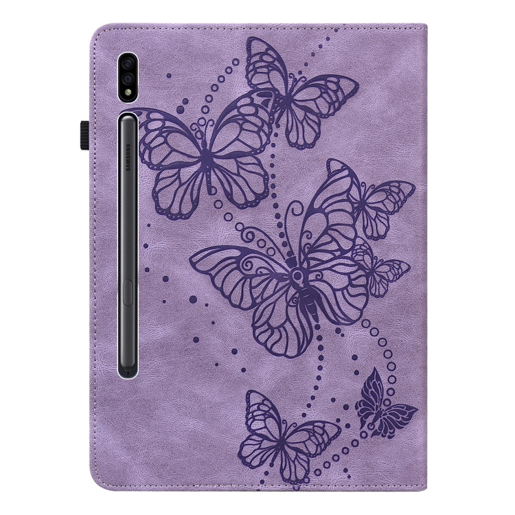 For Samsung Galaxy Tab S8 / Galaxy Tab S7 T870/T875/T876B Embossed Butterfly Pattern Horizontal Flip Leather Tablet Case(Purple) by buy2fix