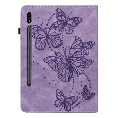 For Samsung Galaxy Tab S8 / Galaxy Tab S7 T870/T875/T876B Embossed Butterfly Pattern Horizontal Flip Leather Tablet Case(Purple) by buy2fix