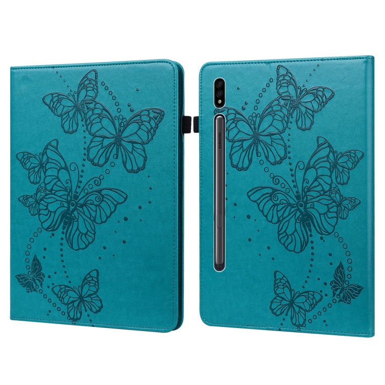 For Samsung Galaxy Tab S8 / Galaxy Tab S7 T870/T875/T876B Embossed Butterfly Pattern Horizontal Flip Leather Tablet Case(Blue) by buy2fix
