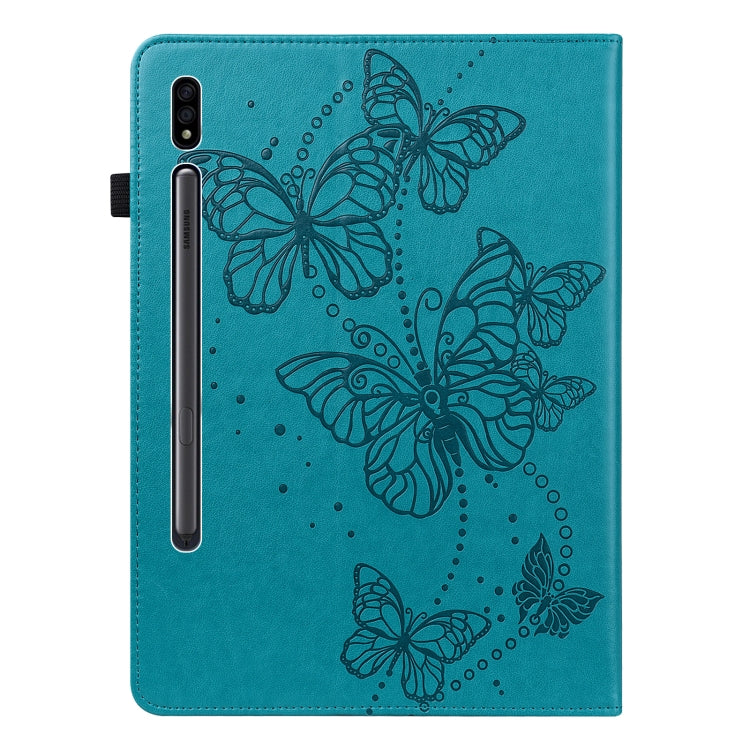 For Samsung Galaxy Tab S8 / Galaxy Tab S7 T870/T875/T876B Embossed Butterfly Pattern Horizontal Flip Leather Tablet Case(Blue) by buy2fix