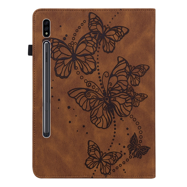 For Samsung Galaxy Tab S8 / Galaxy Tab S7 T870/T875/T876B Embossed Butterfly Pattern Horizontal Flip Leather Tablet Case(Brown) by buy2fix