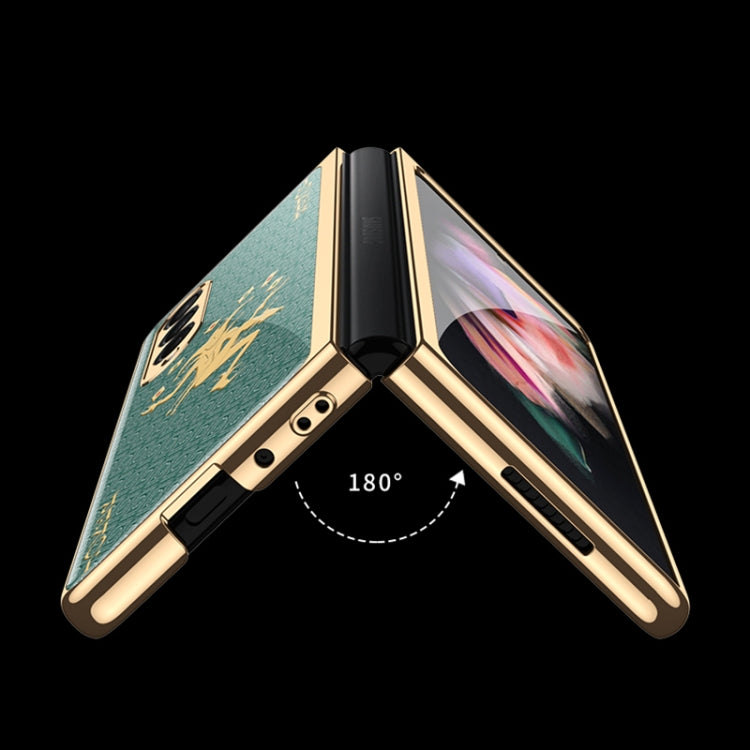 For Samsung Galaxy Z Fold3 5G GKK Electroplating Painted Tempered Glass Phone Case(Lion) - Galaxy Phone Cases by GKK | Online Shopping UK | buy2fix
