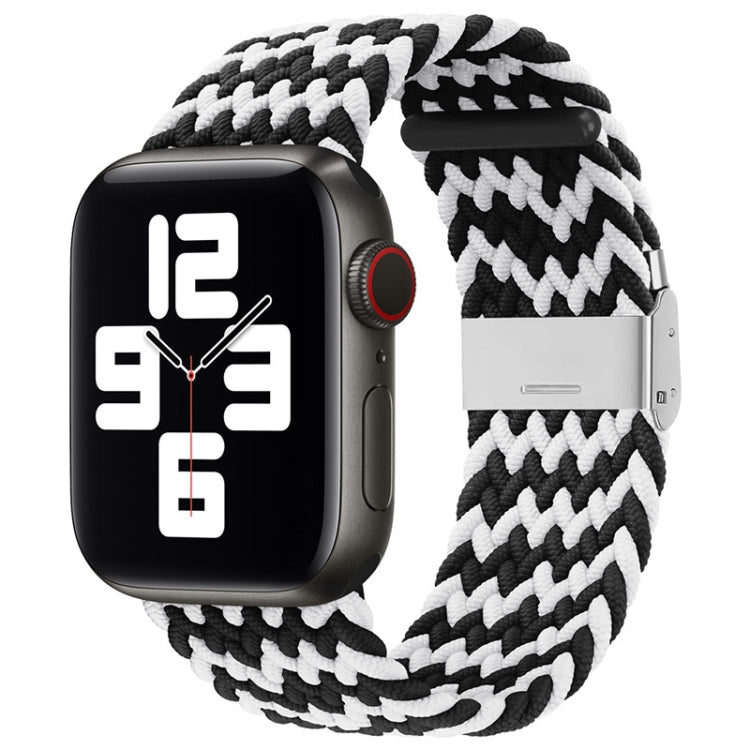 Nylon Braid One Buckle Watch Band For Apple Watch Series 9&8&7 41mm / SE 3&SE 2&6&SE&5&4 40mm / 3&2&1 38mm(W Black White) by buy2fix