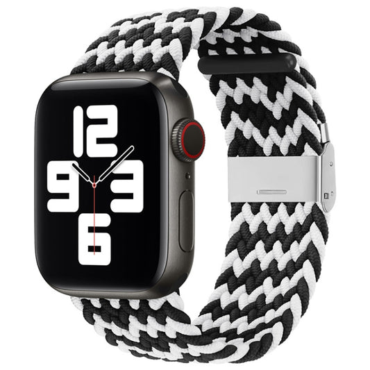 Nylon Braid One Buckle Watch Band For Apple Watch Series 9&8&7 41mm / SE 3&SE 2&6&SE&5&4 40mm / 3&2&1 38mm(W Black White) by buy2fix