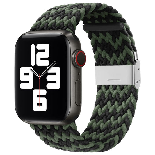Nylon Braid One Buckle Watch Band For Apple Watch Series 9&8&7 41mm / SE 3&SE 2&6&SE&5&4 40mm / 3&2&1 38mm(W Black Green) by buy2fix