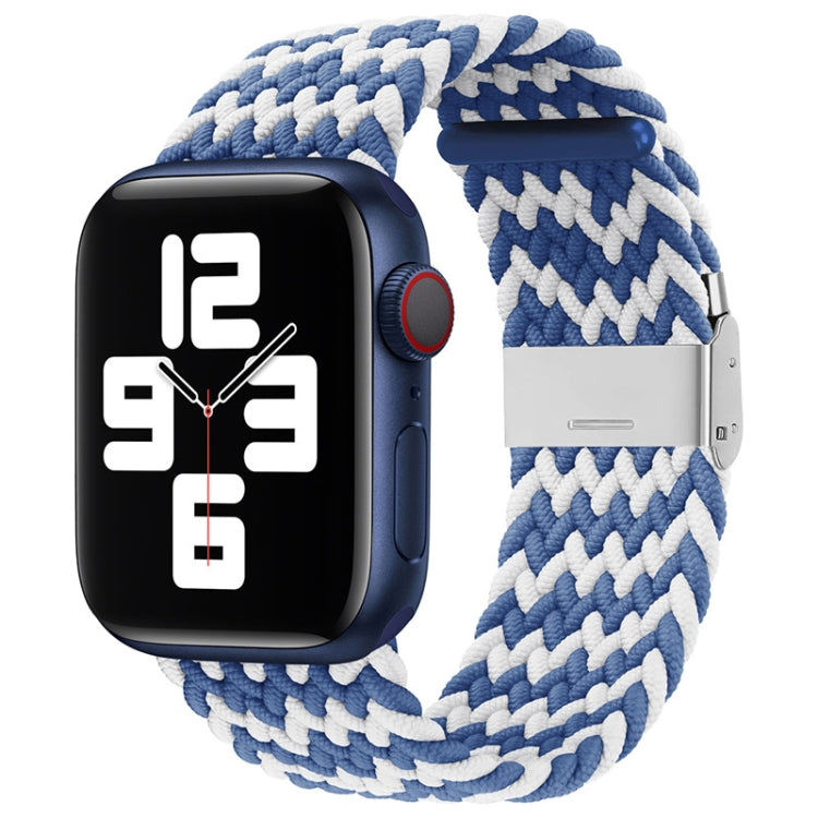 Nylon Braid One Buckle Watch Band For Apple Watch Series 9&8&7 41mm / SE 3&SE 2&6&SE&5&4 40mm / 3&2&1 38mm(W Blue White) by buy2fix