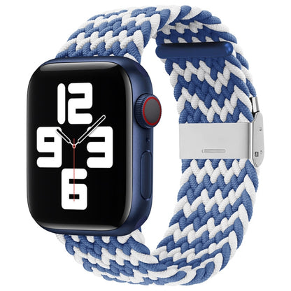 Nylon Braid One Buckle Watch Band For Apple Watch Series 9&8&7 41mm / SE 3&SE 2&6&SE&5&4 40mm / 3&2&1 38mm(W Blue White) by buy2fix