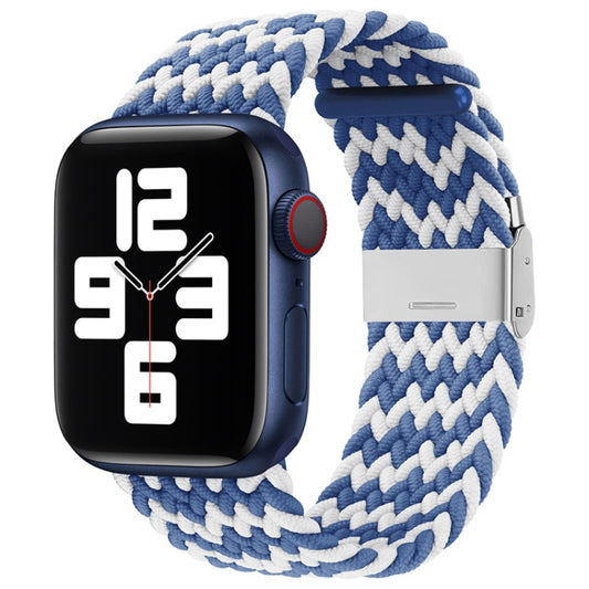 Nylon Braid One Buckle Watch Band For Apple Watch Series 9&8&7 41mm / SE 3&SE 2&6&SE&5&4 40mm / 3&2&1 38mm(W Blue White) by buy2fix
