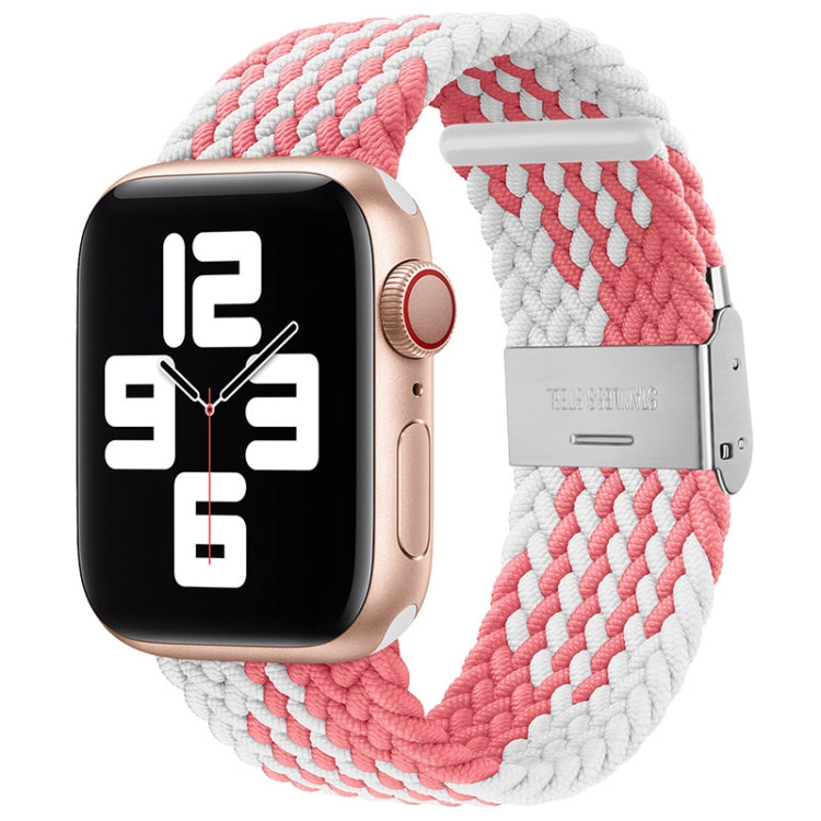 Nylon Braid One Buckle Watch Band For Apple Watch Series 9&8&7 41mm / SE 3&SE 2&6&SE&5&4 40mm / 3&2&1 38mm(Z Pink White) by buy2fix