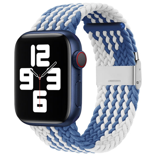 Nylon Braid One Buckle Watch Band For Apple Watch Series 9&8&7 41mm / SE 3&SE 2&6&SE&5&4 40mm / 3&2&1 38mm(Z Blue White) by buy2fix