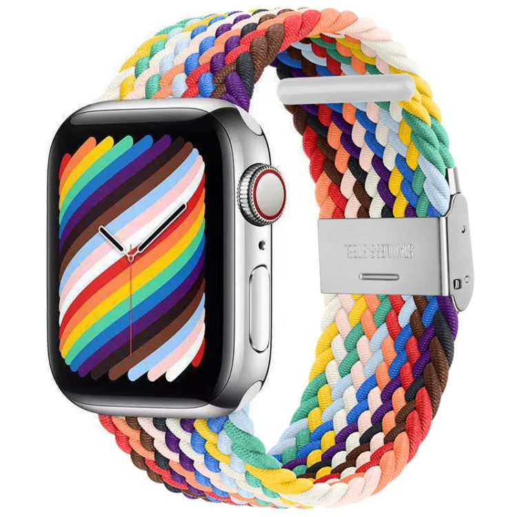 Nylon Braid One Buckle Watch Band For Apple Watch Series 9&8&7 41mm / SE 3&SE 2&6&SE&5&4 40mm / 3&2&1 38mm(Rainbow) by buy2fix