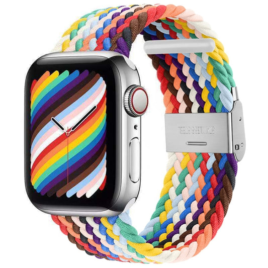 Nylon Braid One Buckle Watch Band For Apple Watch Series 9&8&7 41mm / SE 3&SE 2&6&SE&5&4 40mm / 3&2&1 38mm(Rainbow) by buy2fix