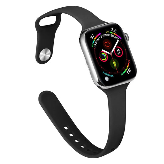 Slimming Silicone Watch Band For Apple Watch Series 9&8&7 41mm / SE 3&SE 2&6&SE&5&4 40mm / 3&2&1 38mm(Black)