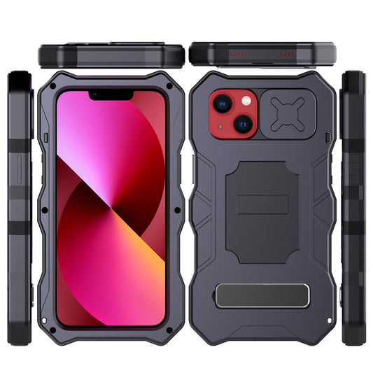 For iPhone 13 Camshield Shockproof Life Waterproof Dustproof Metal Case with Holder(Black) - iPhone 13 Cases by buy2fix | Online Shopping UK | buy2fix