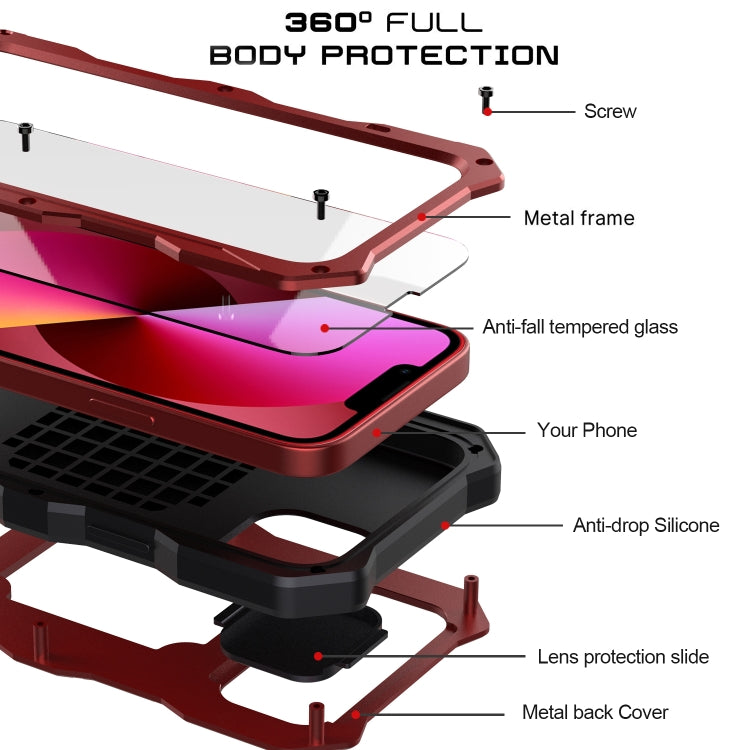 For iPhone 13 Camshield Shockproof Life Waterproof Dustproof Metal Case with Holder(Red) - iPhone 13 Cases by buy2fix | Online Shopping UK | buy2fix