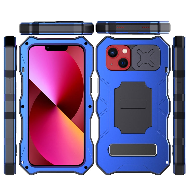For iPhone 13 Camshield Shockproof Life Waterproof Dustproof Metal Case with Holder(Blue) - iPhone 13 Cases by buy2fix | Online Shopping UK | buy2fix
