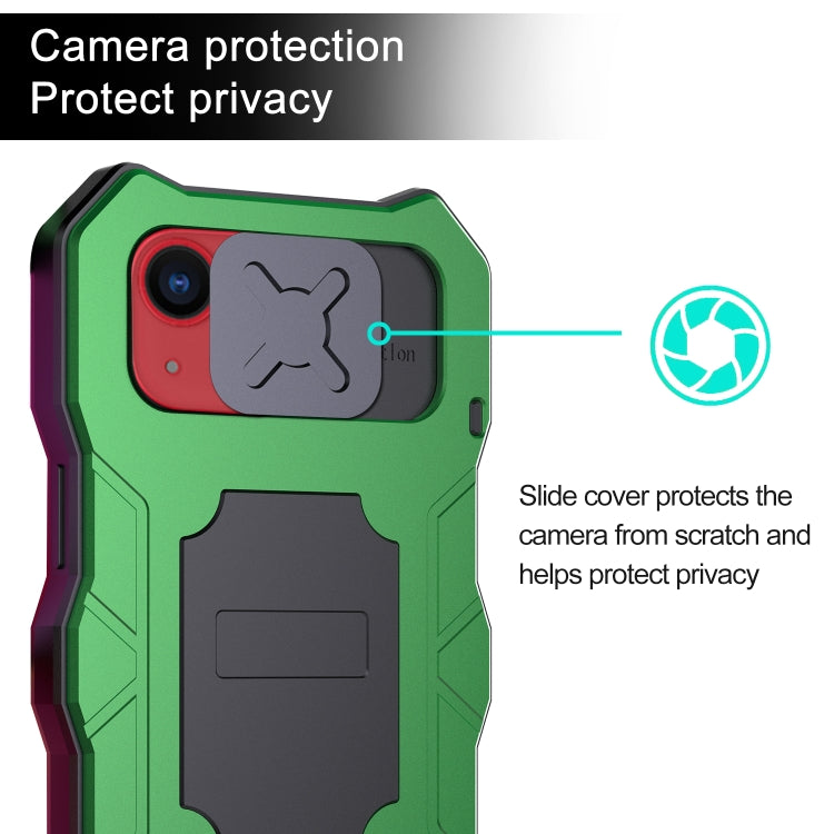 For iPhone 13 Camshield Shockproof Life Waterproof Dustproof Metal Case with Holder(Green) - iPhone 13 Cases by buy2fix | Online Shopping UK | buy2fix