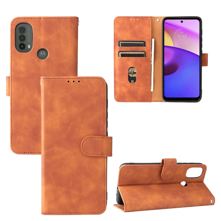 For Motorola Moto E20 / E30 / E40 Skin Feel Magnetic Horizontal Flip Phone Leather Case with Holder & Card Slots & Wallet(Brown) by buy2fix