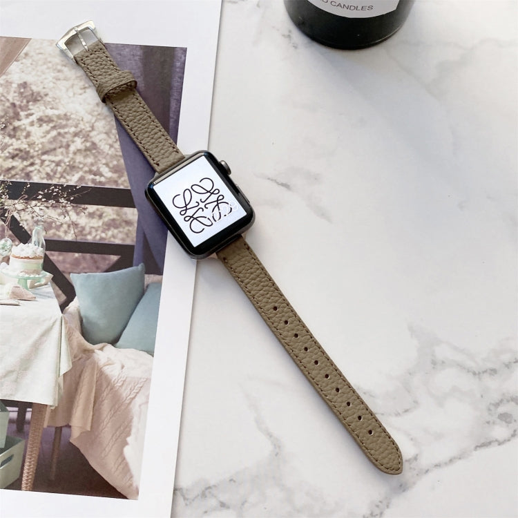 Litchi Texture Slimming Strap Watch Band For Apple Watch Series 9&8&7 41mm / SE 3&SE 2&6&SE&5&4 40mm / 3&2&1 38mm(Grey) by buy2fix