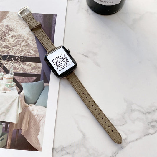 Litchi Texture Slimming Strap Watch Band For Apple Watch Series 9&8&7 41mm / SE 3&SE 2&6&SE&5&4 40mm / 3&2&1 38mm(Grey) by buy2fix