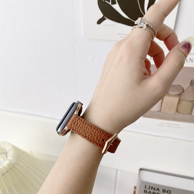 Litchi Texture Slimming Strap Watch Band For Apple Watch Series 9&8&7 41mm / SE 3&SE 2&6&SE&5&4 40mm / 3&2&1 38mm(Grey) by buy2fix