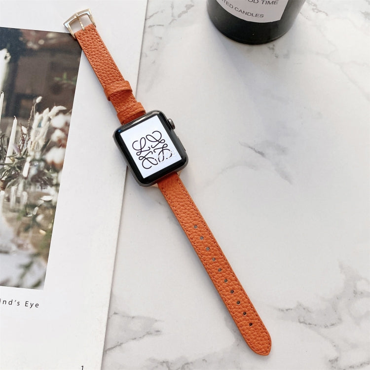Litchi Texture Slimming Strap Watch Band For Apple Watch Ultra 49mm&Watch Ultra 2 49mm / Series 9&8&7 45mm / SE 3&SE 2&6&SE&5&4 44mm / 3&2&1 42mm(Orange) by buy2fix