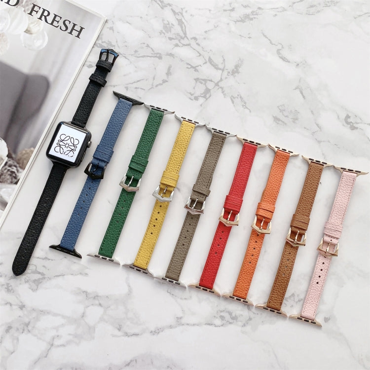 Litchi Texture Slimming Strap Watch Band For Apple Watch Ultra 49mm&Watch Ultra 2 49mm / Series 9&8&7 45mm / SE 3&SE 2&6&SE&5&4 44mm / 3&2&1 42mm(Orange) by buy2fix