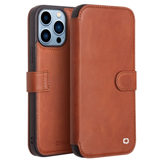 For iPhone 13 Pro QIALINO Magnetic Buckle Phone Leather Case with Card Slot (Brown)
