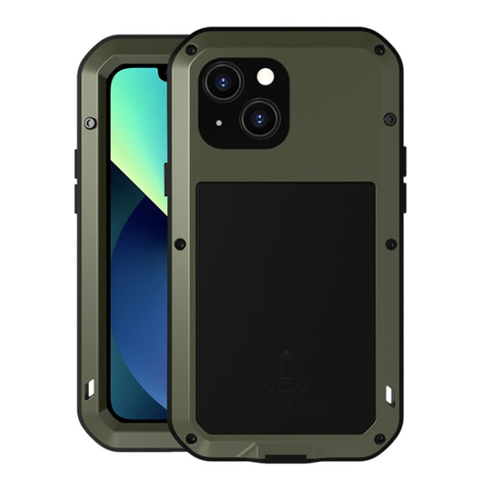 For iPhone 13 mini LOVE MEI Metal Shockproof Life Waterproof Dustproof Protective Phone Case (Army Green)