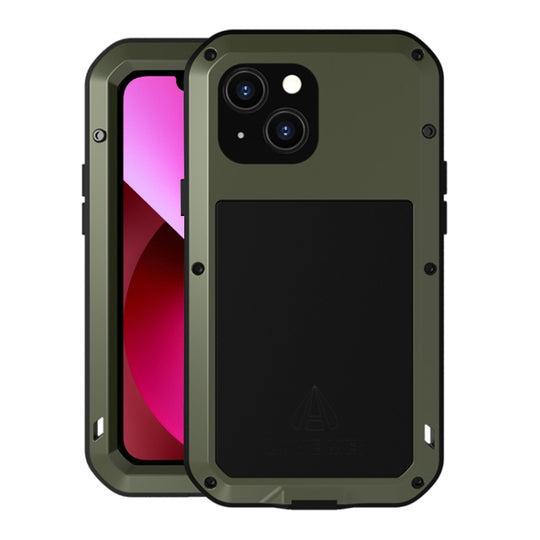 For iPhone 13 LOVE MEI Metal Shockproof Life Waterproof Dustproof Protective Phone Case(Army Green)