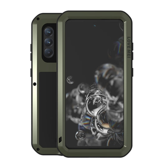 For Samsung Galaxy S21 FE LOVE MEI Metal Shockproof Waterproof Dustproof Protective Phone Case with Glass(Green)