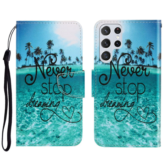 For Samsung Galaxy S22 Ultra 5G 3D Colored Drawing Horizontal Flip Leather Phone Case(Blue Coconut Grove)
