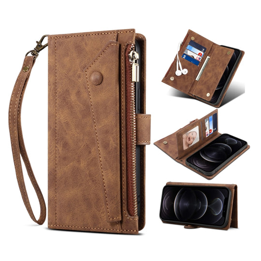 For Samsung Galaxy S22 Ultra 5G Retro Frosted Horizontal Flip Leather Phone Case with Holder & Card Slot & Wallet & Zipper Pocket & Lanyard(Brown)