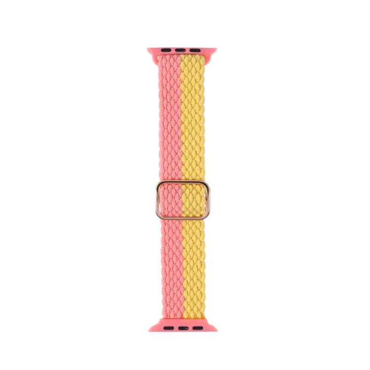 Adjustable Striped Woven Nylon Strap Watch Band For Apple Watch Ultra 49mm&Watch Ultra 2 49mm / Series 9&8&7 45mm / SE 3&SE 2&6&SE&5&4 44mm / 3&2&1 42mm(Pink Yellow) by buy2fix