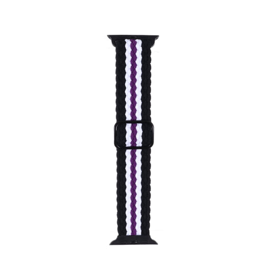 Adjustable Striped Woven Nylon Strap Watch Band For Apple Watch Ultra 49mm&Watch Ultra 2 49mm / Series 9&8&7 45mm / SE 3&SE 2&6&SE&5&4 44mm / 3&2&1 42mm(Black White Purple) by buy2fix
