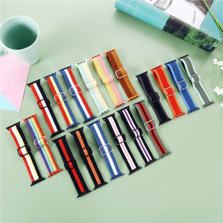 Adjustable Striped Woven Nylon Strap Watch Band For Apple Watch Ultra 49mm&Watch Ultra 2 49mm / Series 9&8&7 45mm / SE 3&SE 2&6&SE&5&4 44mm / 3&2&1 42mm(Black Yellow White Red) by buy2fix