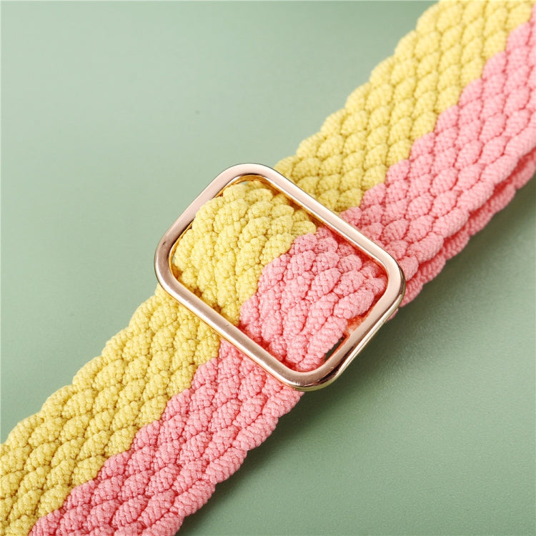 Adjustable Striped Woven Nylon Strap Watch Band For Apple Watch Ultra 49mm&Watch Ultra 2 49mm / Series 9&8&7 45mm / SE 3&SE 2&6&SE&5&4 44mm / 3&2&1 42mm(Pink Yellow) by buy2fix