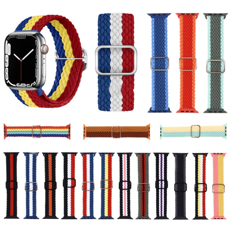 Adjustable Striped Woven Nylon Strap Watch Band For Apple Watch Ultra 49mm&Watch Ultra 2 49mm / Series 9&8&7 45mm / SE 3&SE 2&6&SE&5&4 44mm / 3&2&1 42mm(Blue) by buy2fix