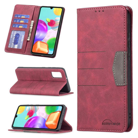 For Samsung Galaxy A41 Magnetic Splicing Leather Phone Case(Red)