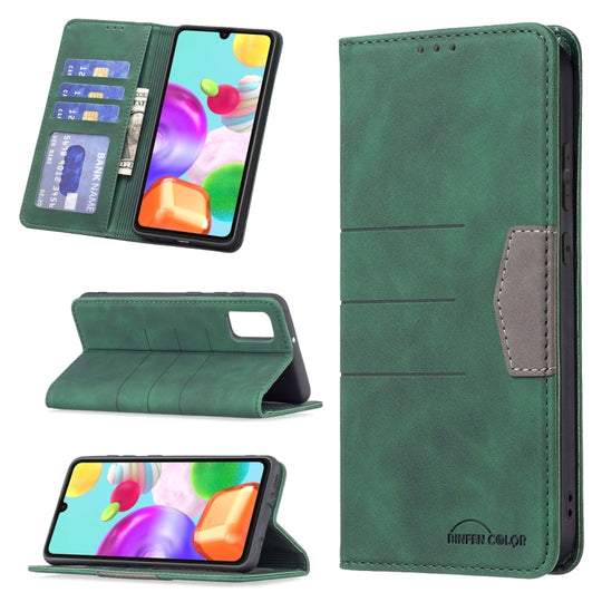 For Samsung Galaxy A41 Magnetic Splicing Leather Phone Case(Green)