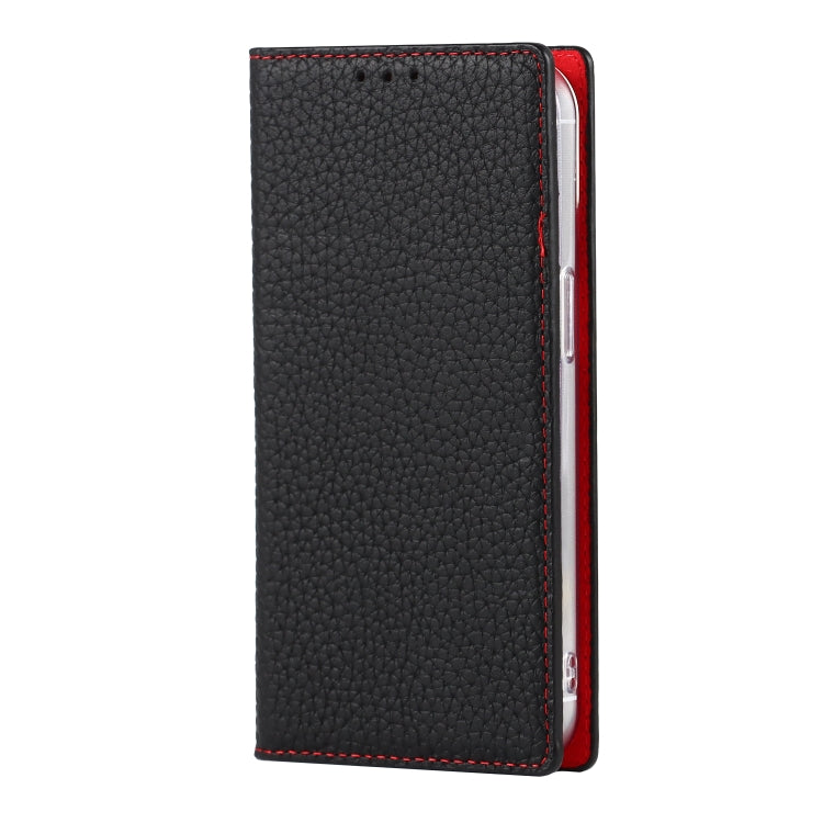 For iPhone 13 Litchi Texture Genuine Leather Phone Case With Lanyard & Holder & Card Slots & Wallet(Black) - iPhone 13 Cases by buy2fix | Online Shopping UK | buy2fix